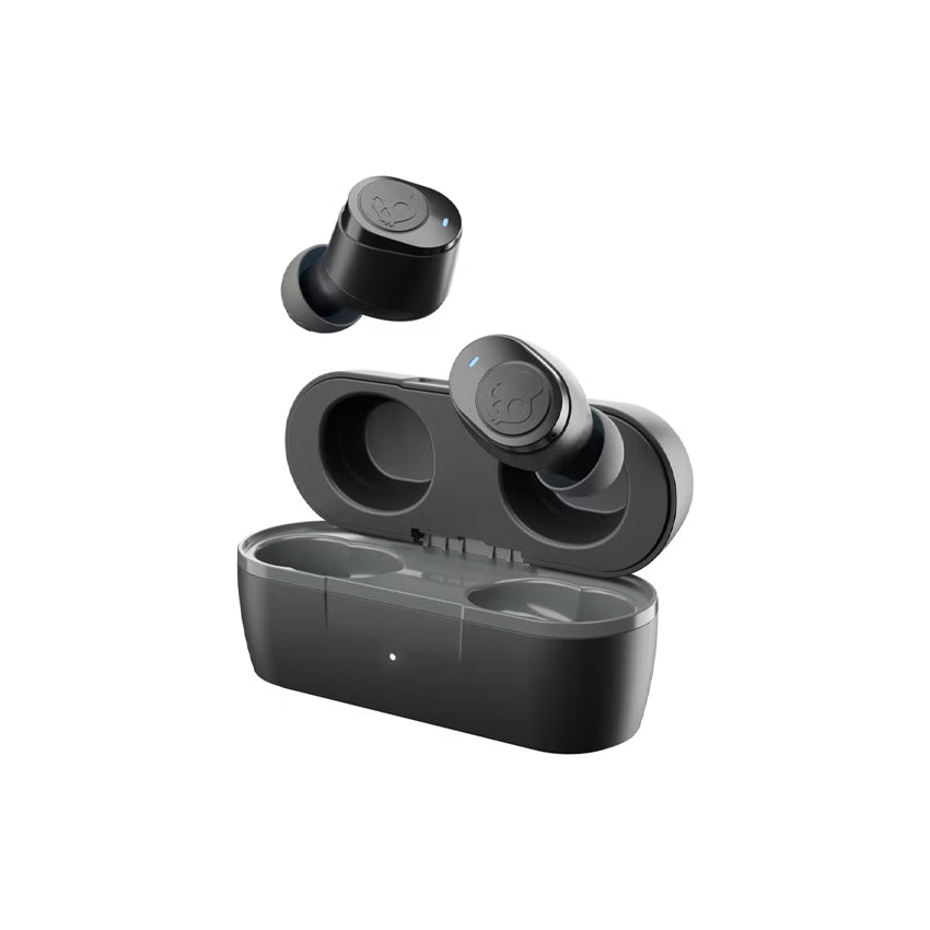 Skullcandy Jib True Wireless Earbuds Black with open case  side view